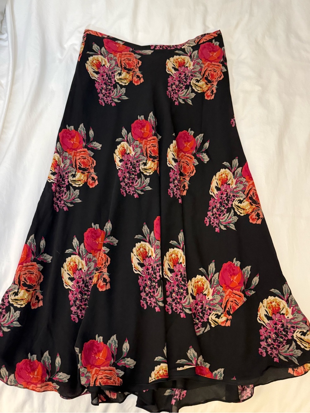 Silk Black Floral Skirt